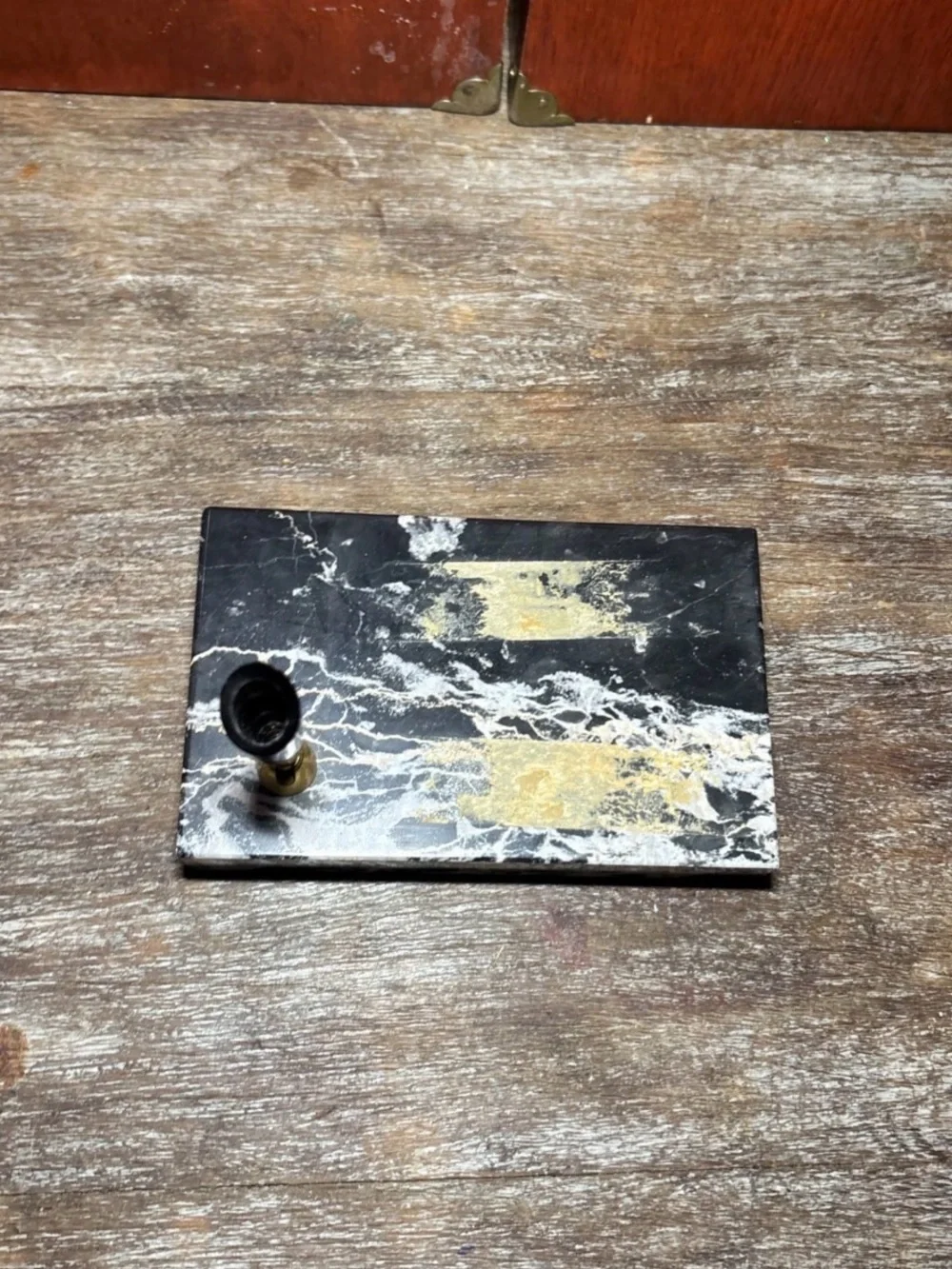 Vintage Onyx Marble Desk Pen Holder w/ Brass Mount – Mid Century